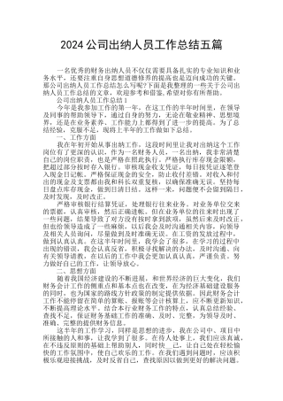 2024公司出纳人员工作总结五篇