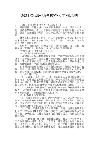 2024公司出纳年度个人工作总结