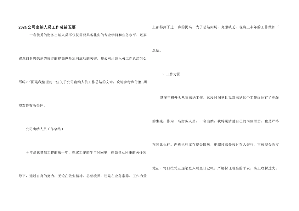 2024公司出纳人员工作总结五篇_第1页