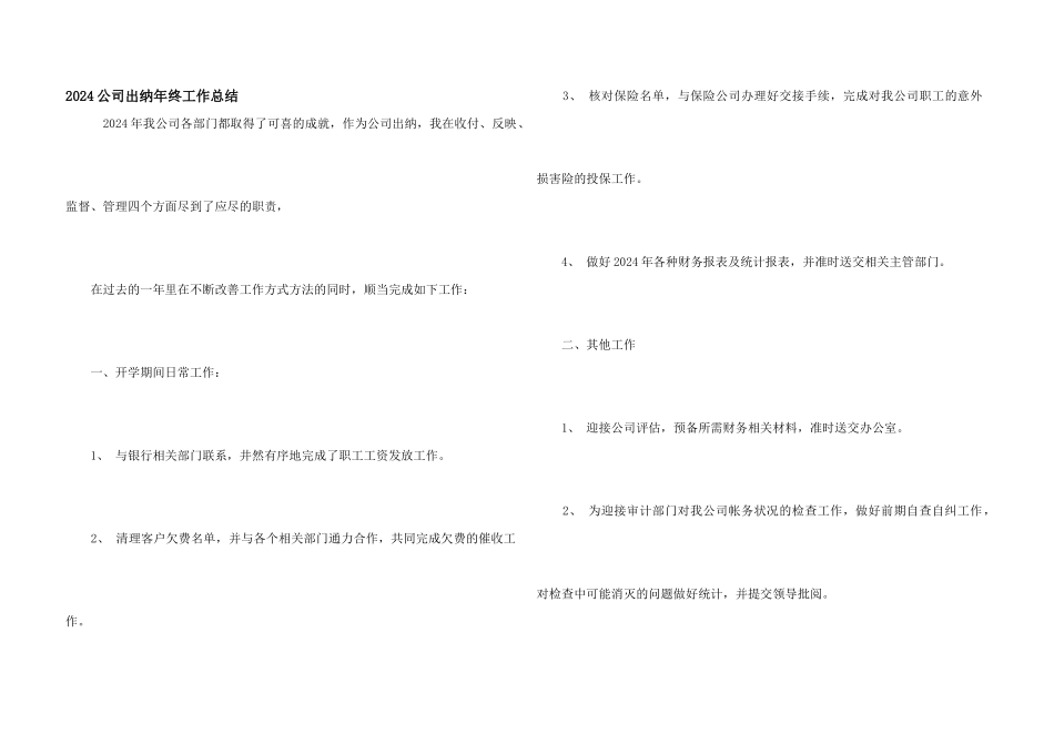2024公司出纳年终工作总结_第1页