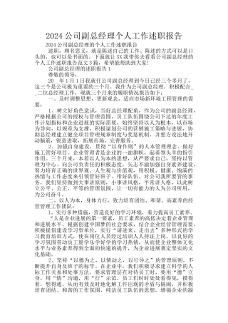 2024公司副总经理个人工作述职报告