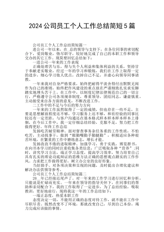 2024公司员工个人工作总结简短5篇