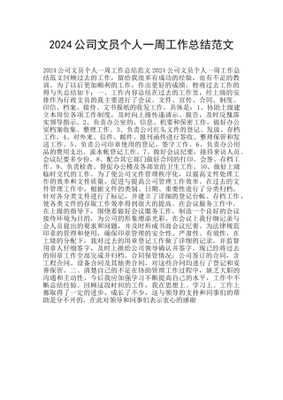 2024公司文员个人一周工作总结范文