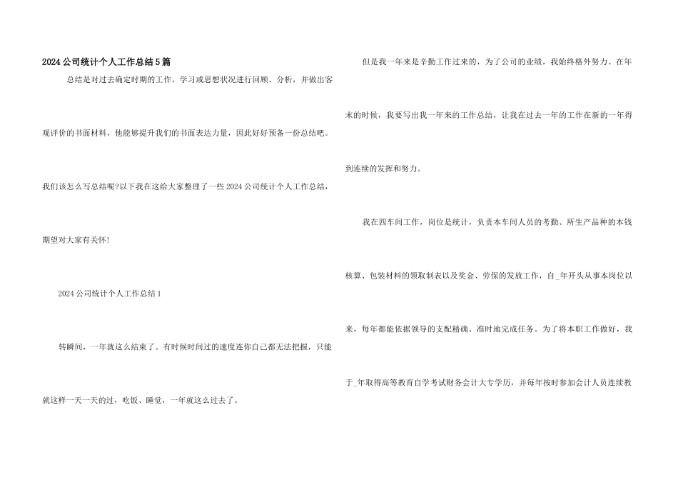 2024公司统计个人工作总结5篇_第1页