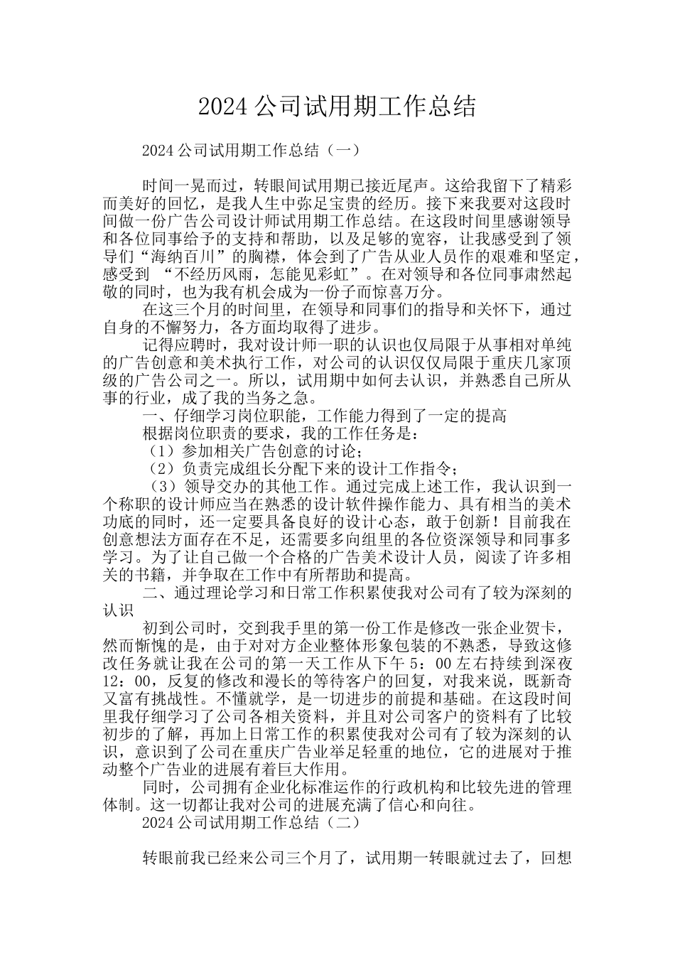 2024公司试用期工作总结_第1页