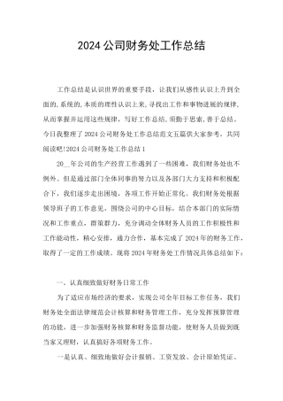2024公司财务处工作总结