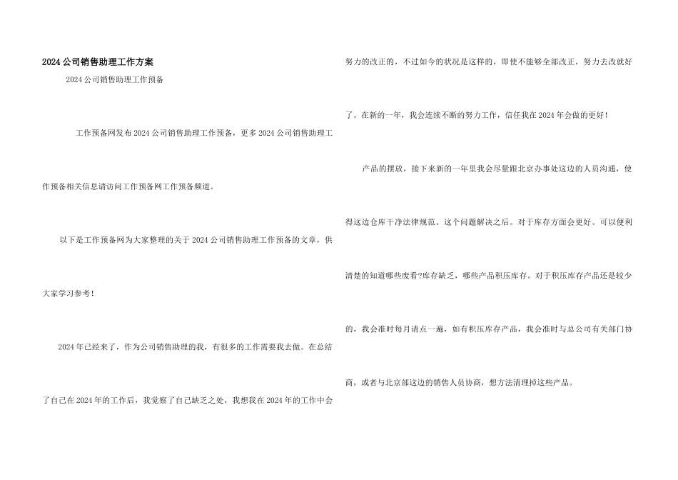 2024公司销售助理工作计划_第1页