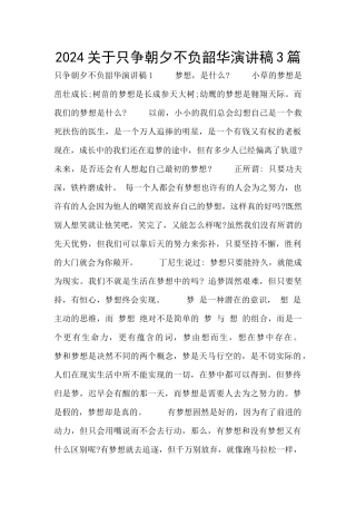 2024关于只争朝夕不负韶华演讲稿3篇