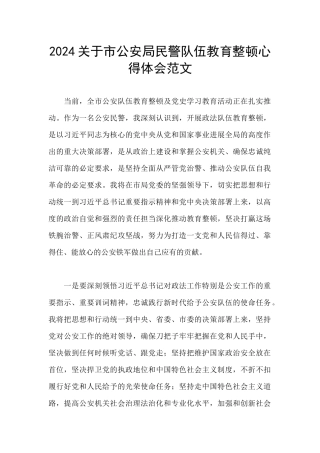 2024关于市公安局民警队伍教育整顿心得体会范文