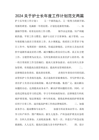 2024关于护士长年度工作计划范文两篇