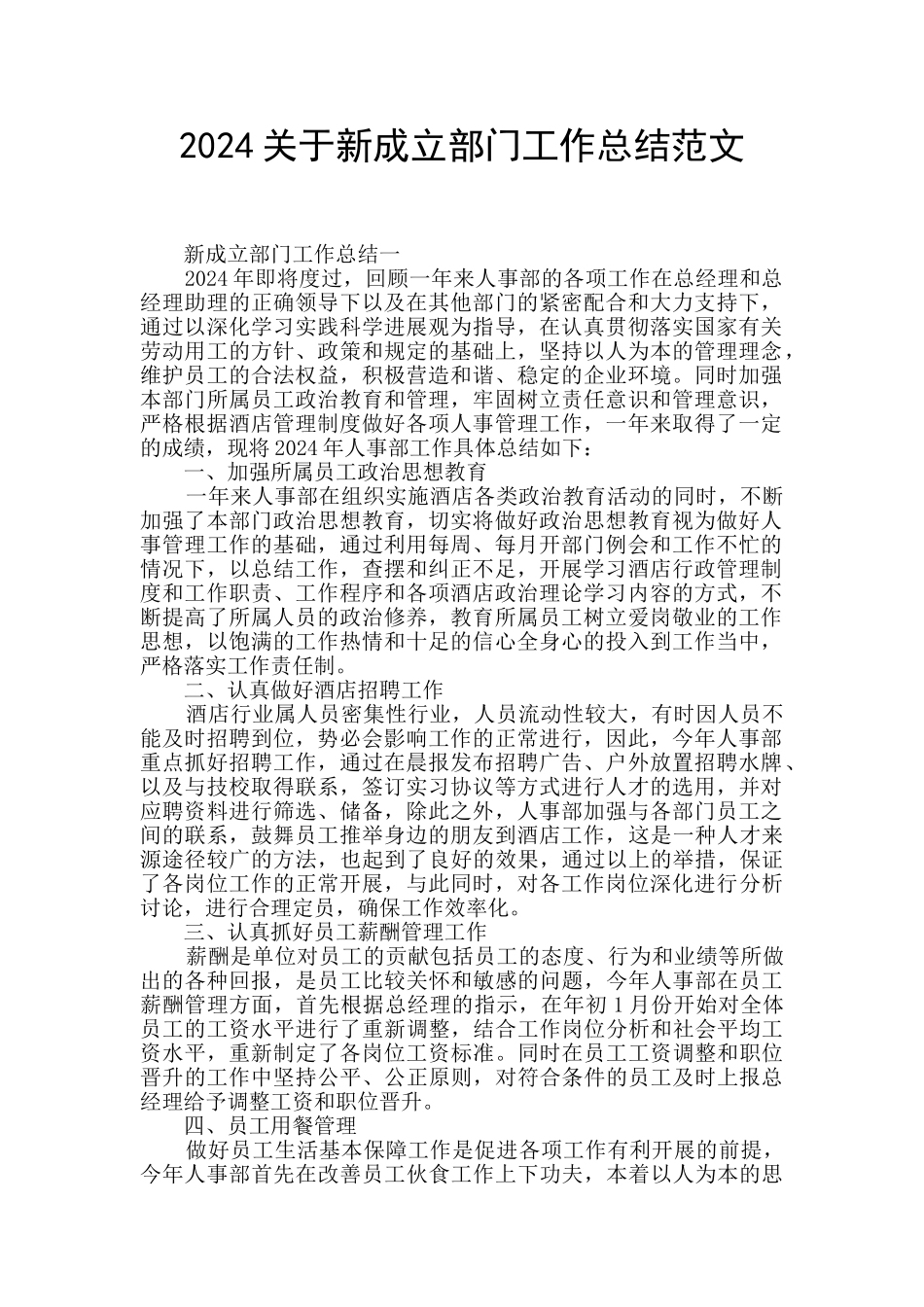 2024关于新成立部门工作总结范文_第1页