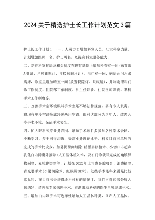 2024关于精选护士长工作计划范文3篇