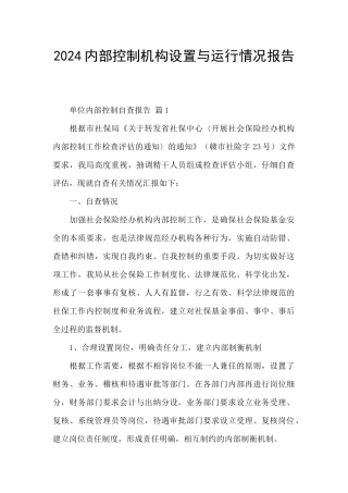 2024内部控制机构设置与运行情况报告