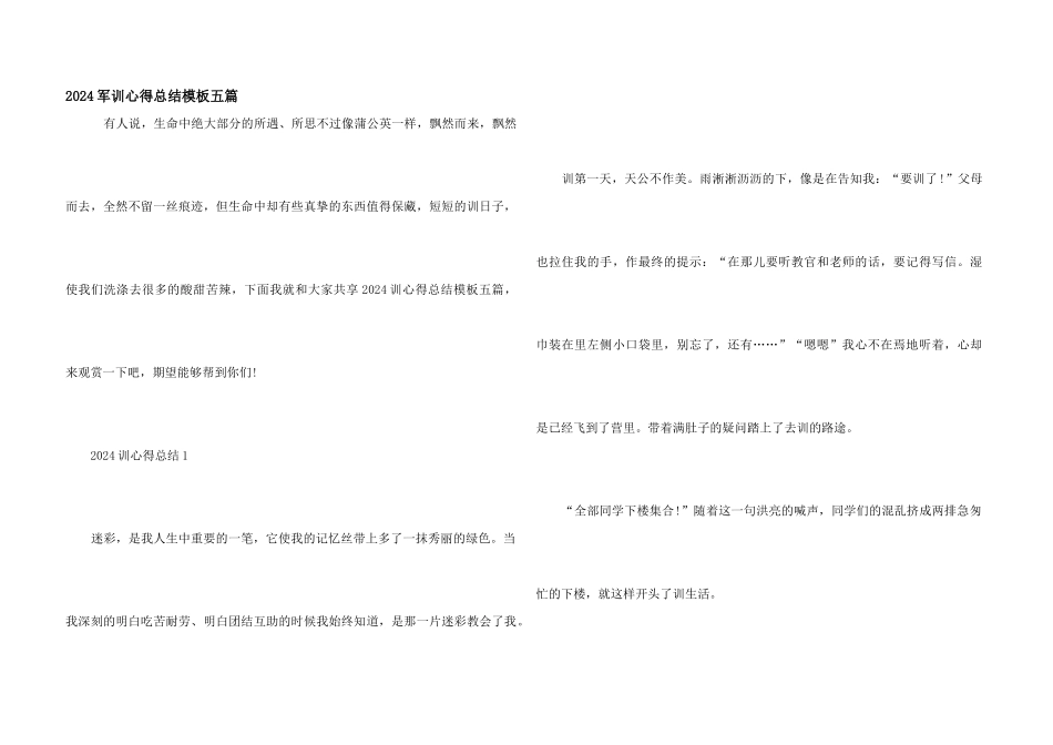 2024军训心得总结模板五篇_第1页