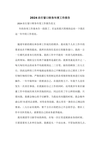 2024农行窗口财务年度工作报告