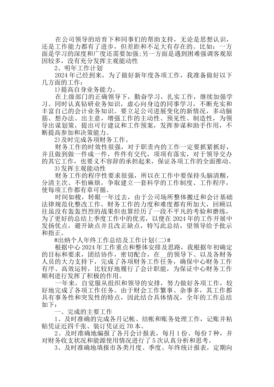 2024出纳个人年终工作总结及2024工作计划5篇_第2页