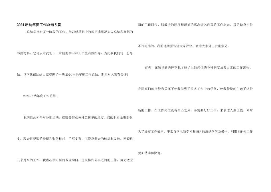 2024出纳年度工作总结5篇_第1页