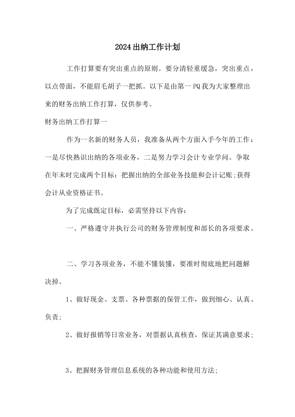 2024出纳工作计划_第1页