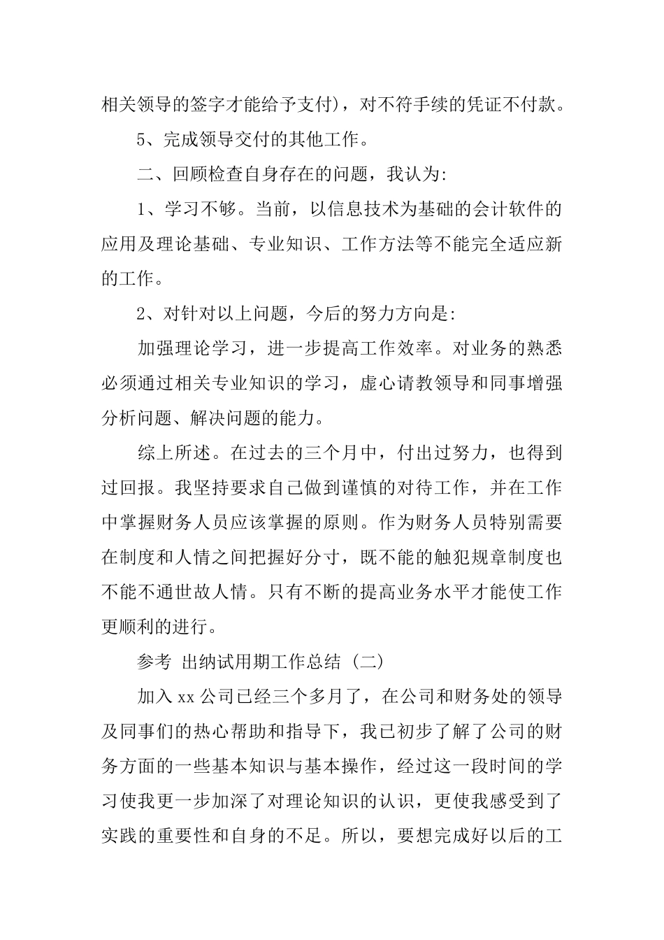 2024出纳试用期工作总结范文5篇_第2页