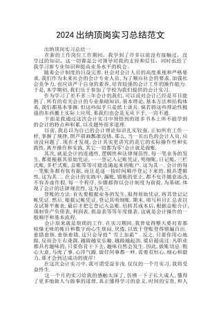 2024出纳顶岗实习总结范文