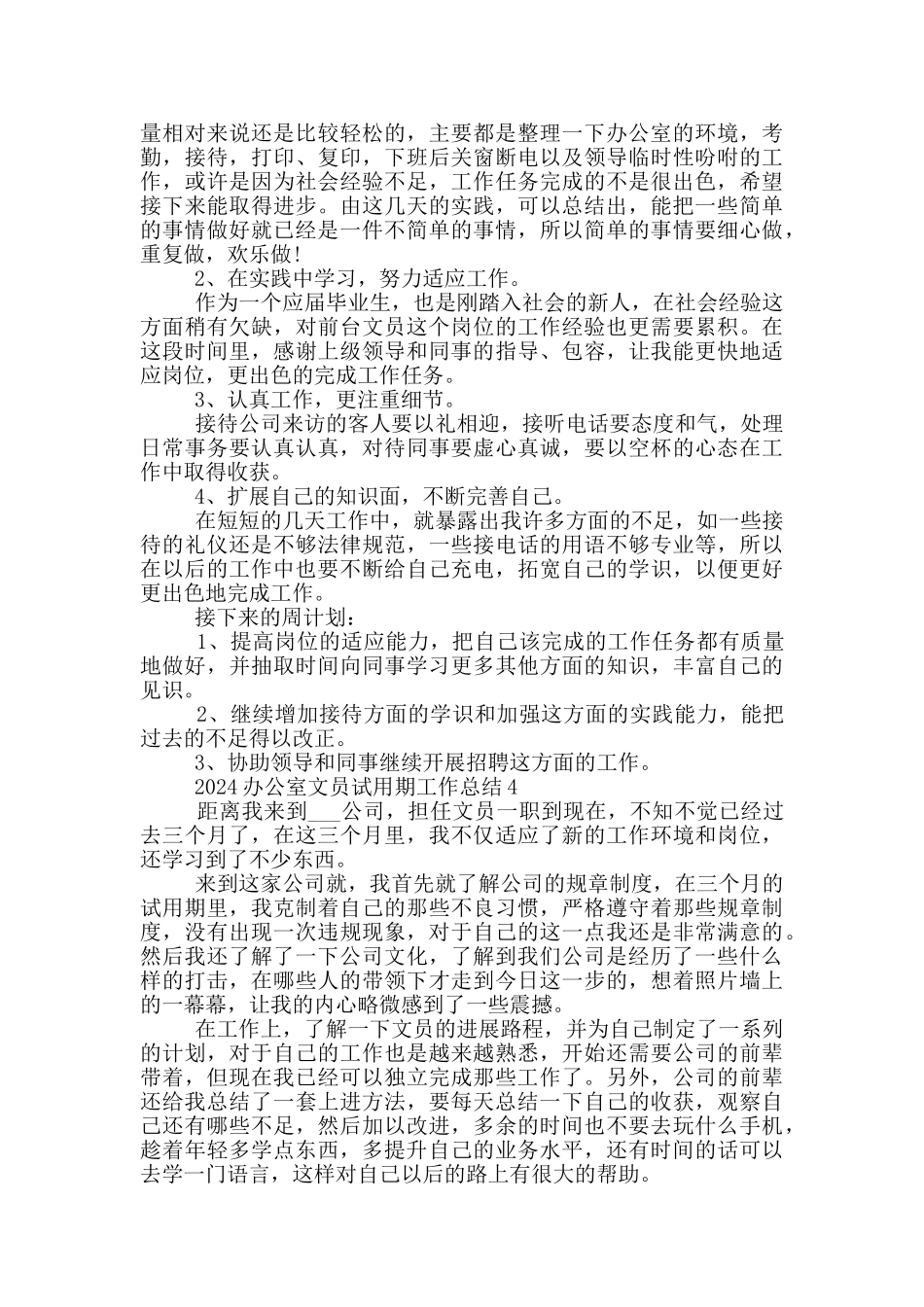 2024办公室文员试用期工作总结_第3页