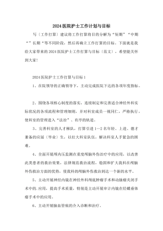 2024医院护士工作计划与目标