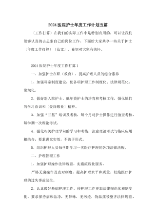 2024医院护士年度工作计划五篇