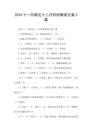 2024十一月再见十二月你好唯美文案3篇