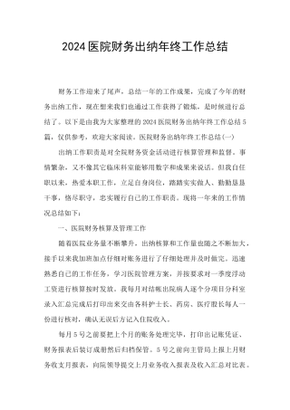 2024医院财务出纳年终工作总结