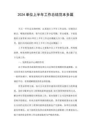 2024单位上半年工作总结范本多篇