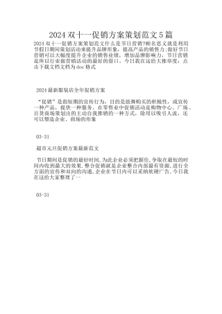 2024双十一促销方案策划范文5篇