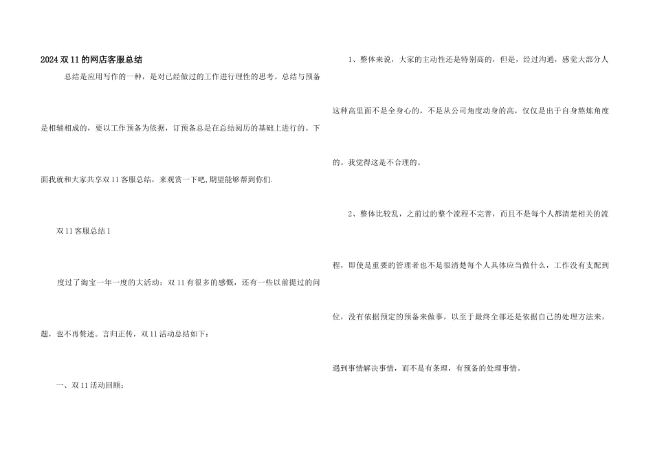 2024双11的网店客服总结_第1页