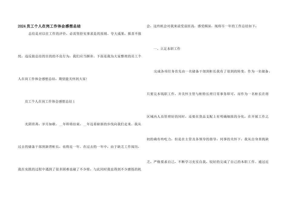 2024员工个人在岗工作体会感想总结_第1页