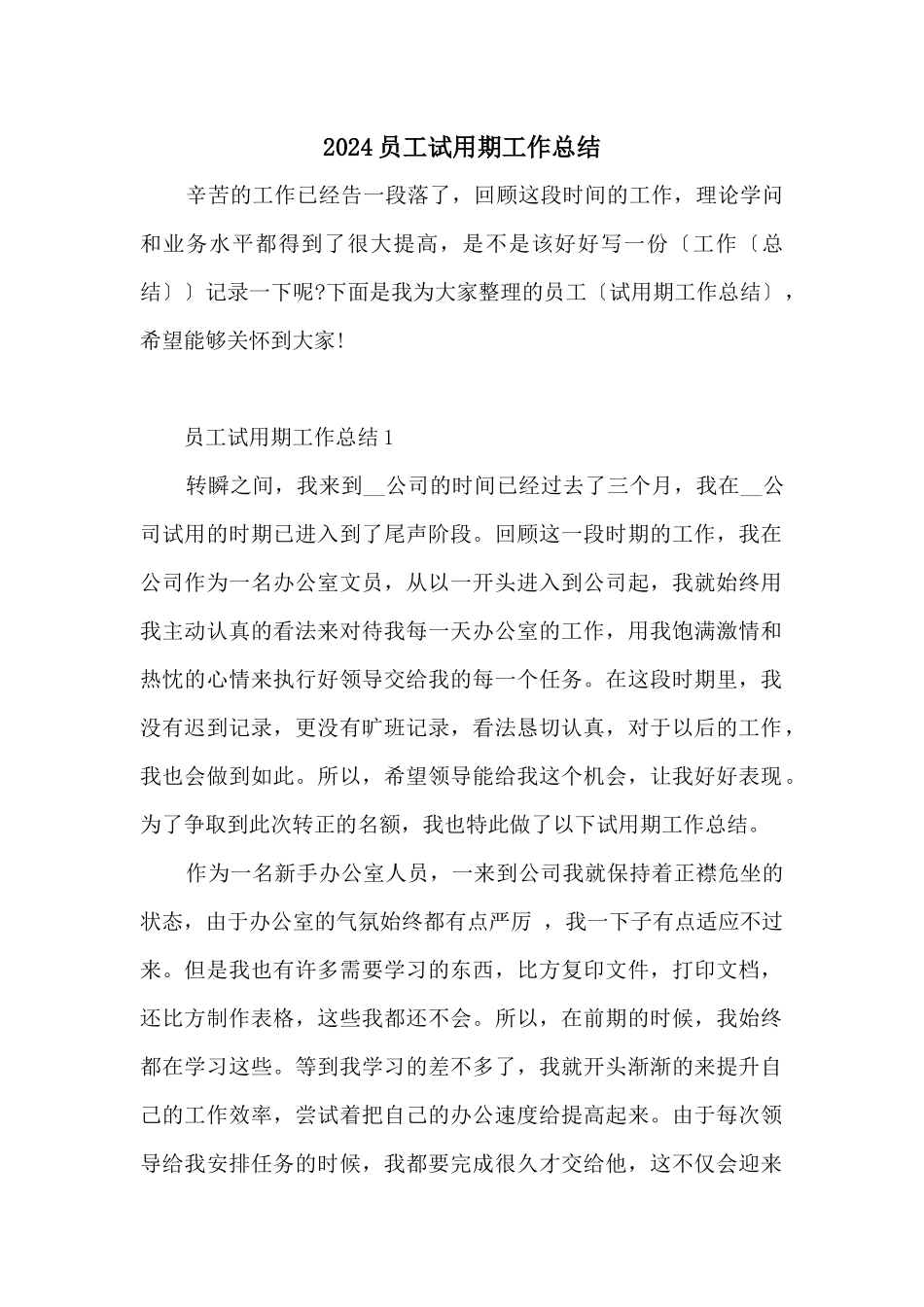 2024员工试用期工作总结_第1页