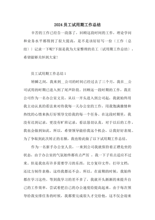 2024员工试用期工作总结
