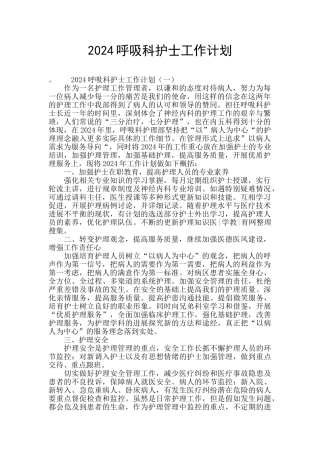 2024呼吸科护士工作计划
