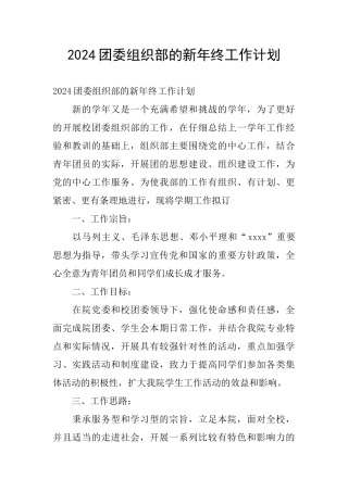 2024团委组织部的新年终工作计划