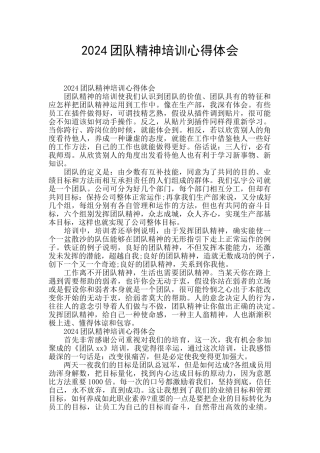 2024团队精神培训心得体会