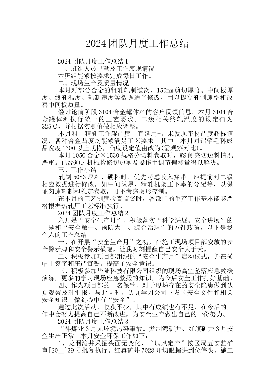 2024团队月度工作总结_第1页