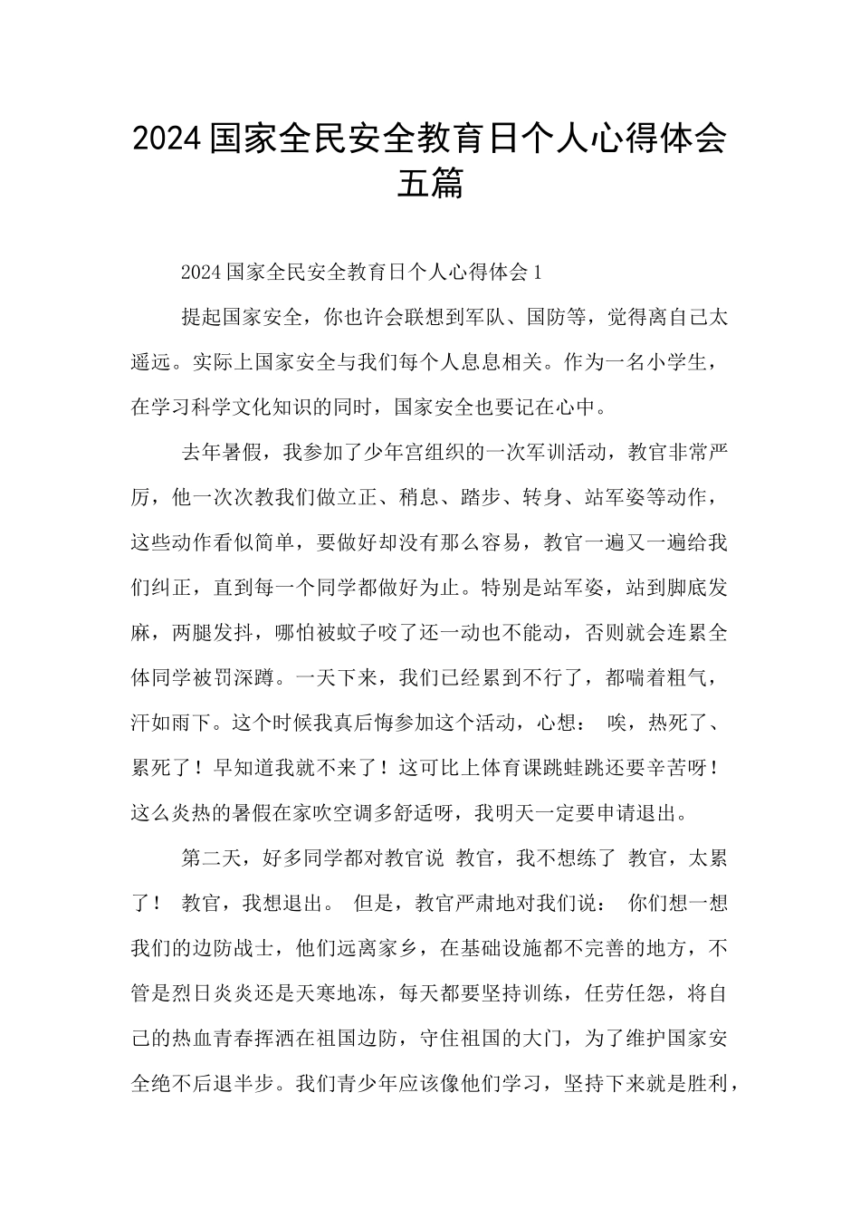 2024国家全民安全教育日个人心得体会五篇_第1页
