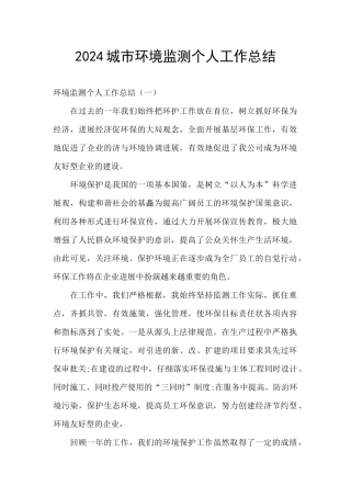 2024城市环境监测个人工作总结