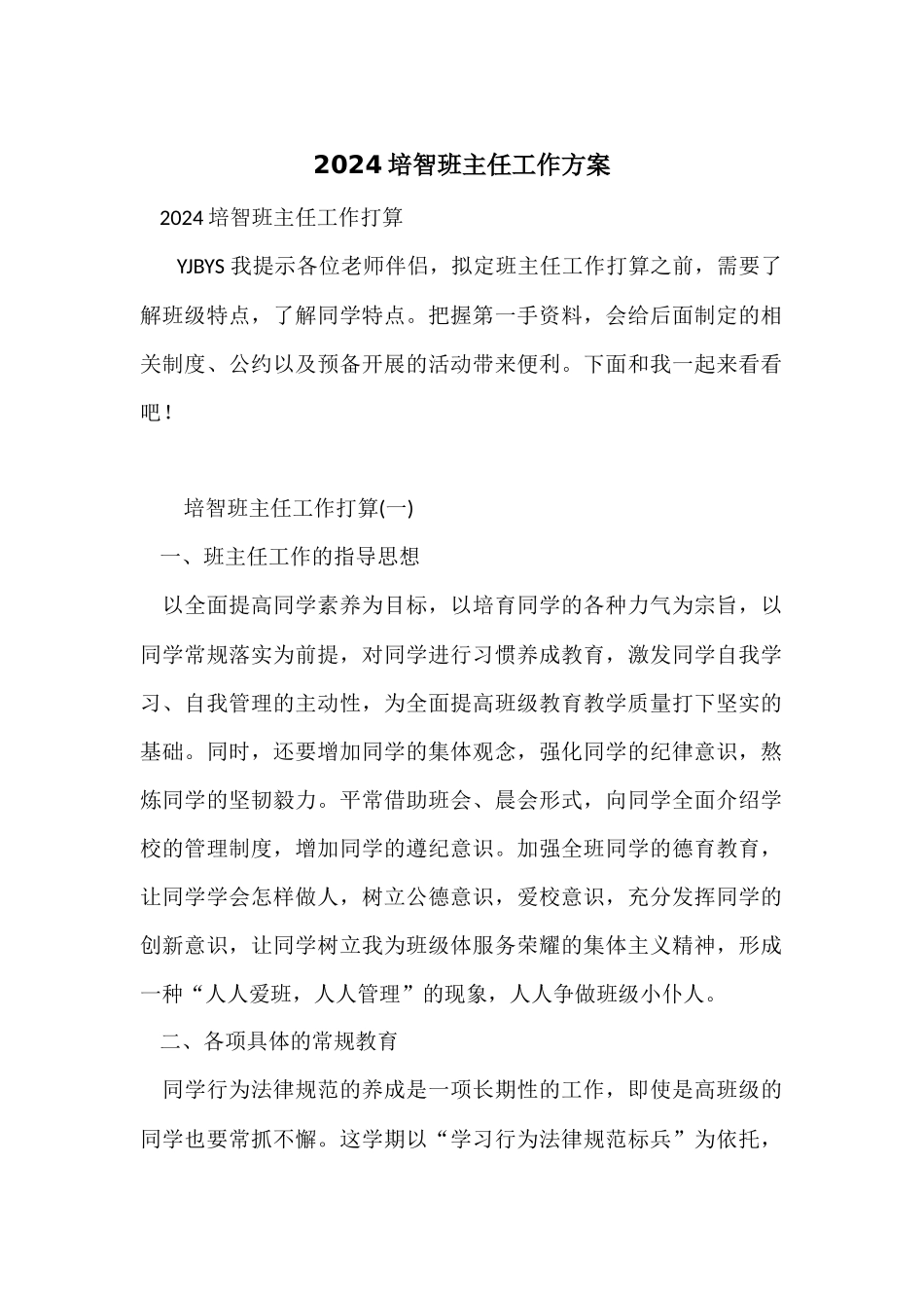 2024培智班主任工作计划_第1页
