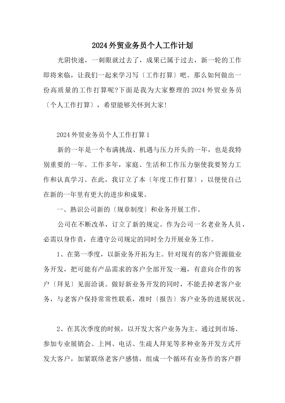 2024外贸业务员个人工作计划_第1页