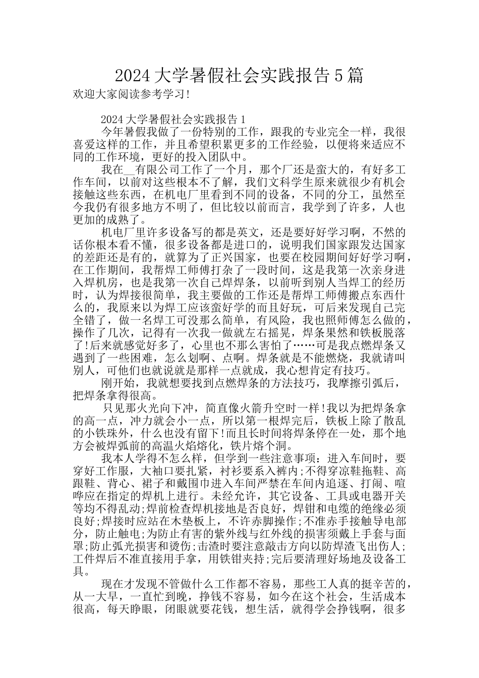 2024大学暑假社会实践报告5篇_第1页