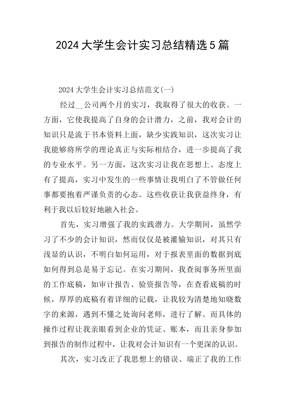 2024大学生会计实习总结精选5篇_第1页
