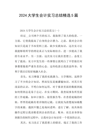 2024大学生会计实习总结精选5篇