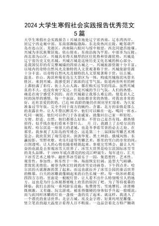 2024大学生寒假社会实践报告优秀范文5篇