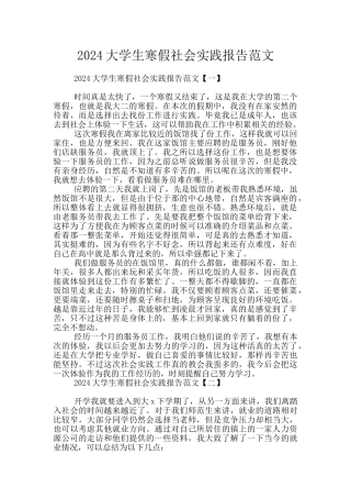 2024大学生寒假社会实践报告范文