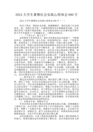 2024大学生暑期社会实践心得体会800字