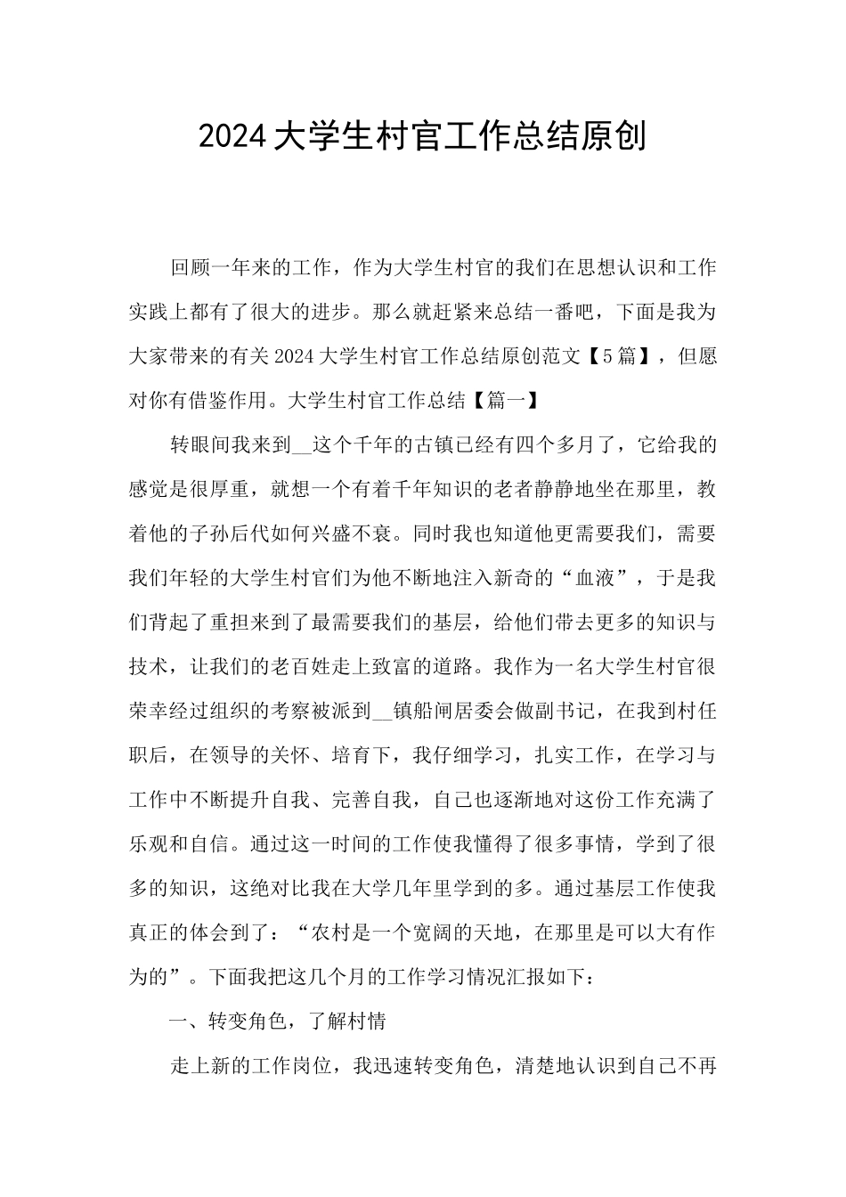 2024大学生村官工作总结原创_第1页